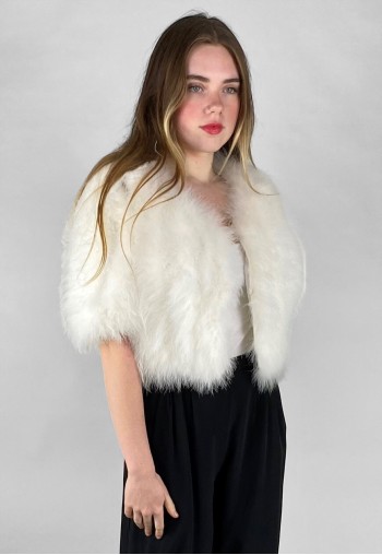 Vintage White 70's Ladies Feather Short Sleeve Jacket