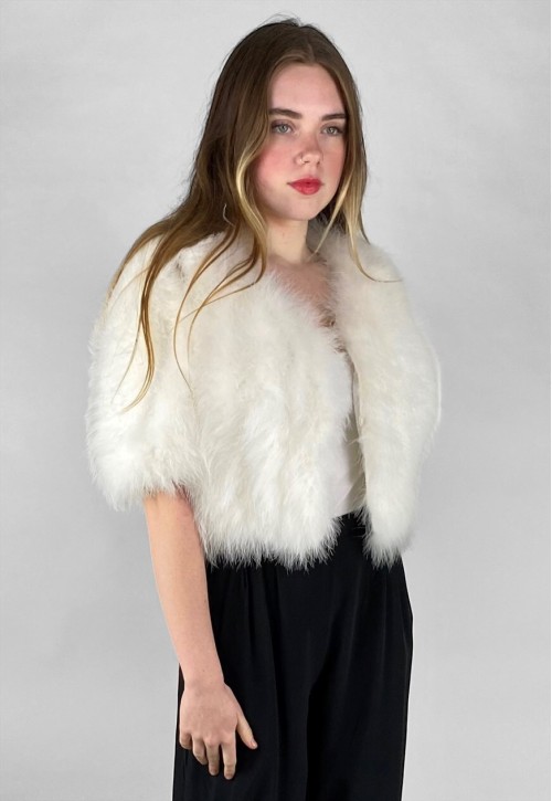 Vintage White 70's Ladies Feather Short Sleeve Jacket