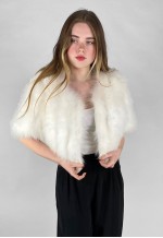 Vintage White 70's Ladies Feather Short Sleeve Jacket