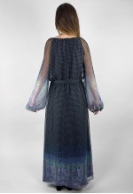 70's Vintage Black Sheer Blue Bell Sleeve Maxi Dress