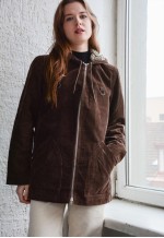 Vintage Brown Corduroy Hooded Parka Coat