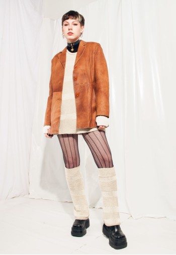 Vintage Leather Jacket Y2K Soft Suede Blazer Coat in Brown