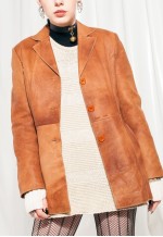 Vintage Leather Jacket Y2K Soft Suede Blazer Coat in Brown