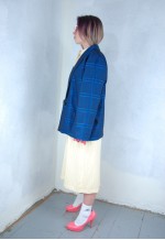 Vintage 80's retro baggy tartan glam blazer jacket in blue