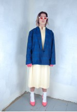 Vintage 80's retro baggy tartan glam blazer jacket in blue
