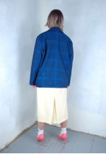 Vintage 80's retro baggy tartan glam blazer jacket in blue